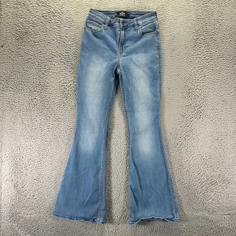 Hollister Jeans Women's 6 Blue Cotton Denim Flared Leg Classic Faded Streetwear